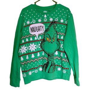 The Grinch Naughty Mens Pull Over Green Ugly Christmas Sweatshirt Size XL
